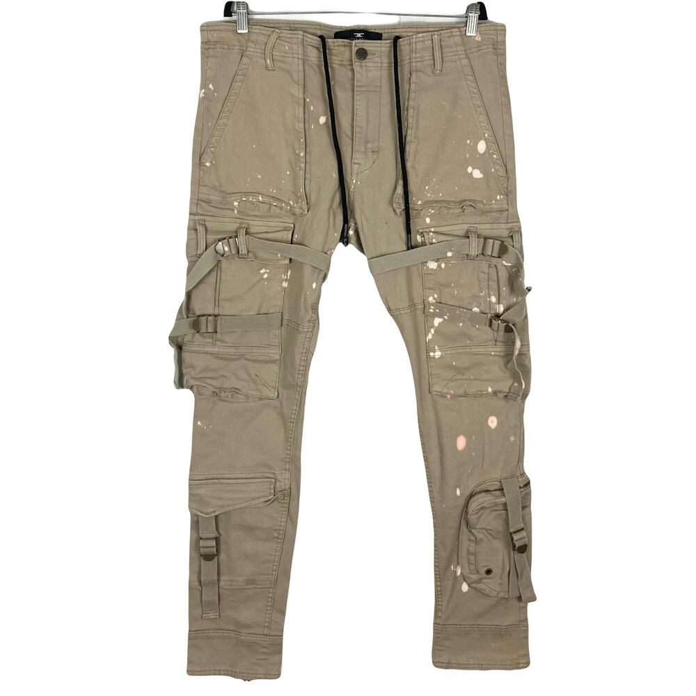 JORDAN CRAIG Pants Men 36/32 Cargo Bondage-Straps Acid-Splatter Tan Fitted”Ross”